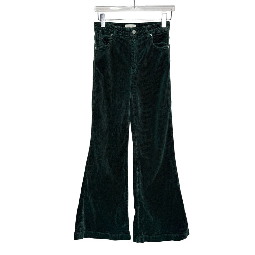 Rollas Eastcoast High Rise Flare Jeans 29 Forest Green Corduroy Retro Hipster